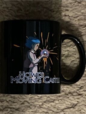 2004 Studio Ghibli Coffee Cup Mug Howl’s Moving Castle Black 4”H Graphic Vintage